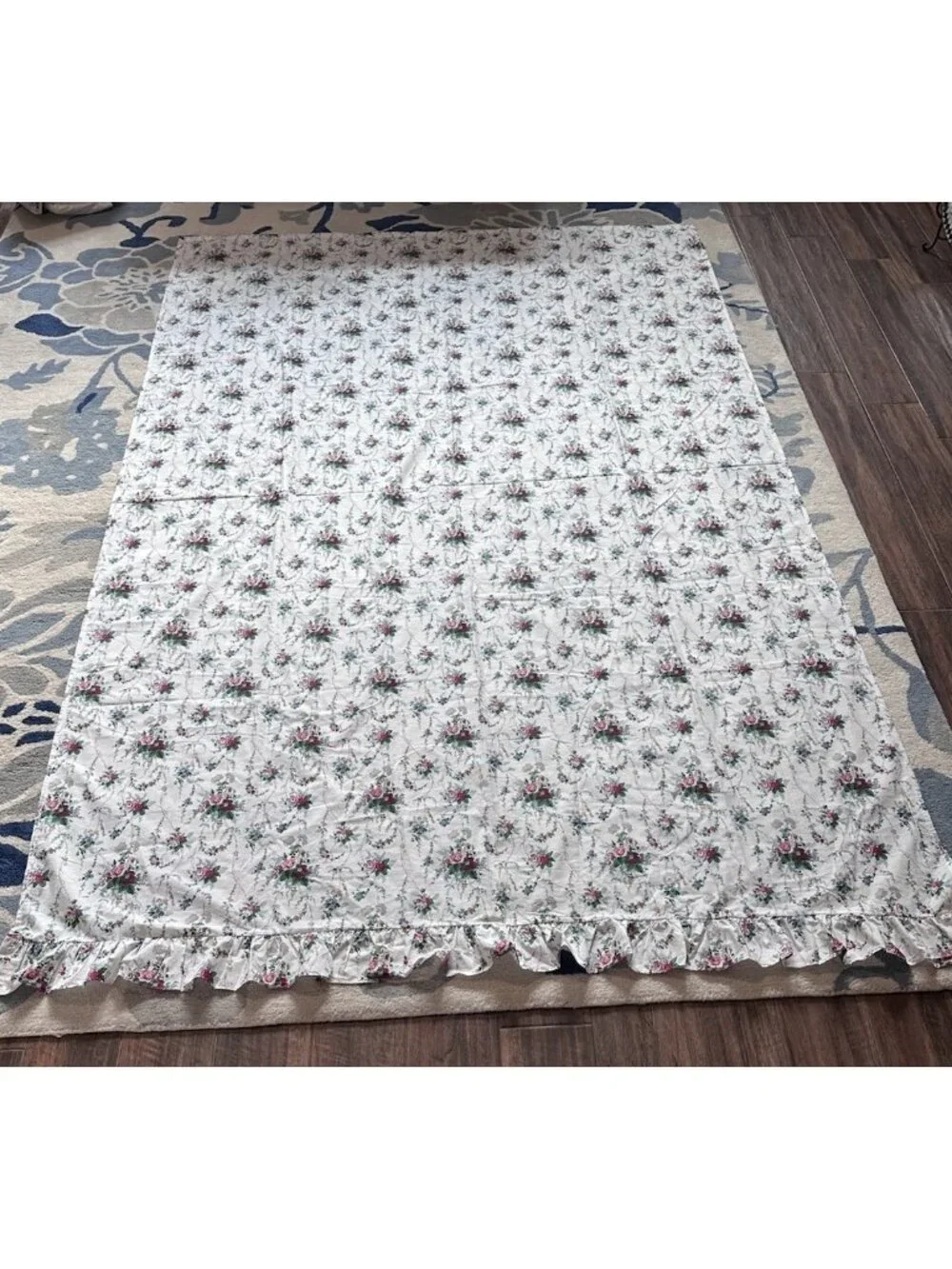 Ralph Lauren Ruffle Twin XL Flat Sheet Cottagecore Floral Shabby Chic Vintage